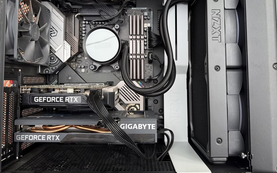 Two GeForce RTX graphics cards inside David's workstation